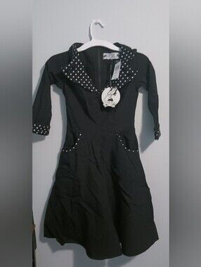 NWT Hell Bunny Black Polka Dot Retro Swing Dress - Size S